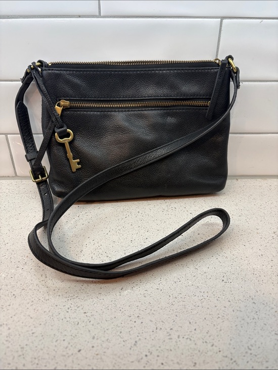 Fossil Handbags - Fossil Black Leather Crossbody with Key Charm
